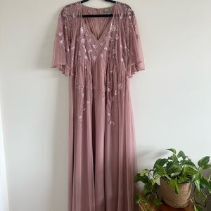 ASOS DESIGN maxi dress with cape sleeve in embroidered mesh